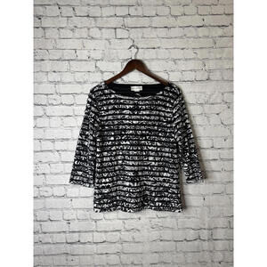 Draper's & Damon's‎ Women's Long Sleeve Black and White Patterned Top Size L